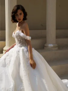 Elinor wedding gown by La Premiere Bridal in Size 8 front and side view of dress