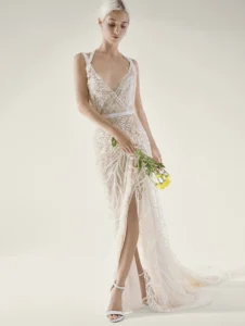 Belle wedding gown by Yolancris Bridal in EU Size 44 full front view of dress