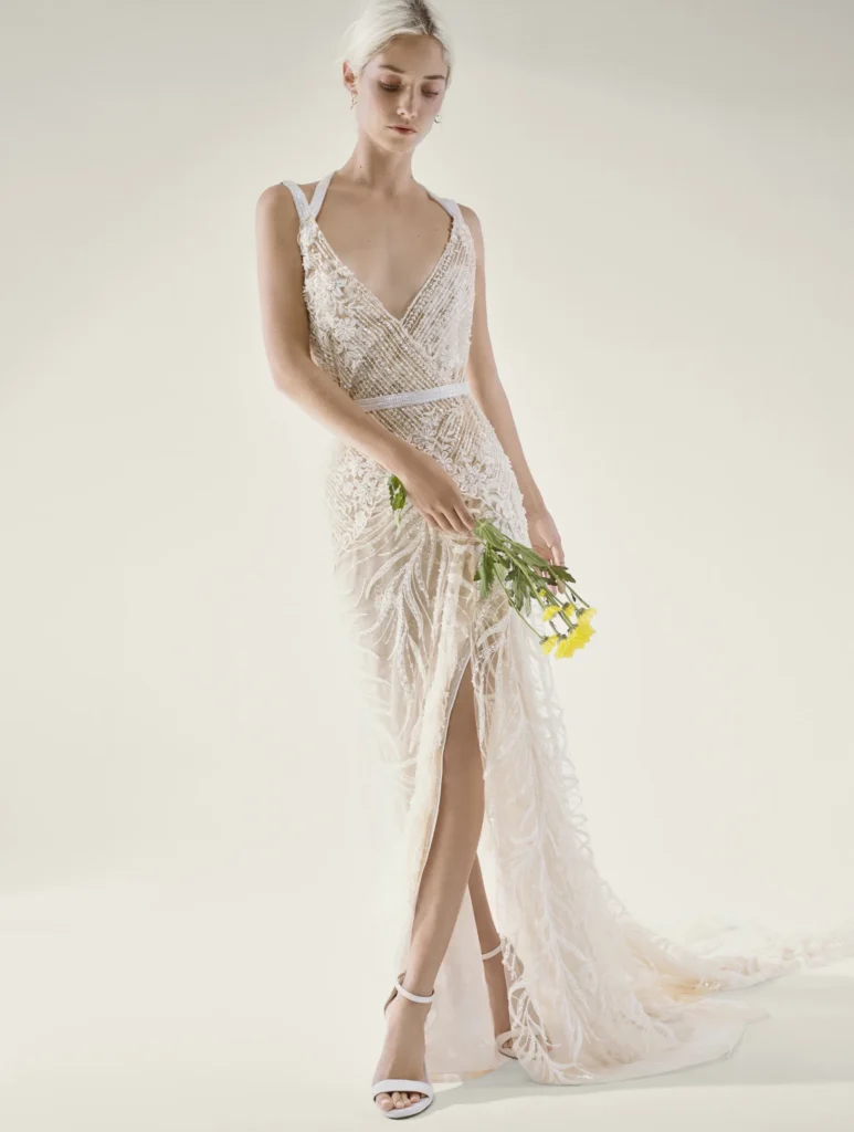 Belle wedding gown by Yolancris Bridal in EU Size 44 full front view of dress