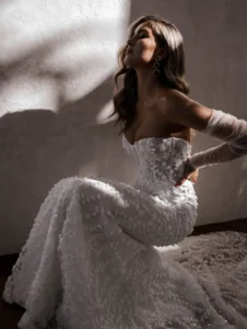 Model wearing the Made With Love Bridal gown Posie full view.